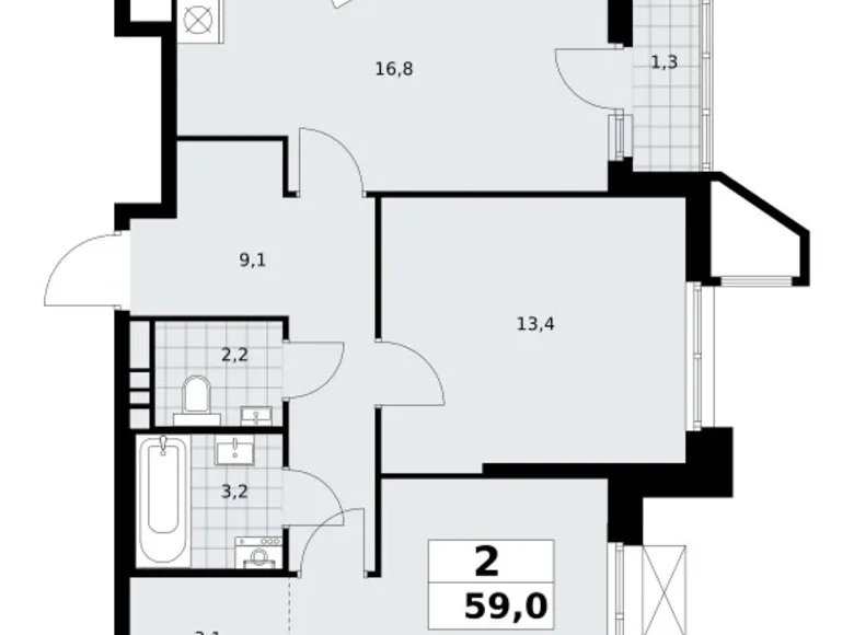 Appartement 2 chambres 59 m² poselenie Sosenskoe, Fédération de Russie