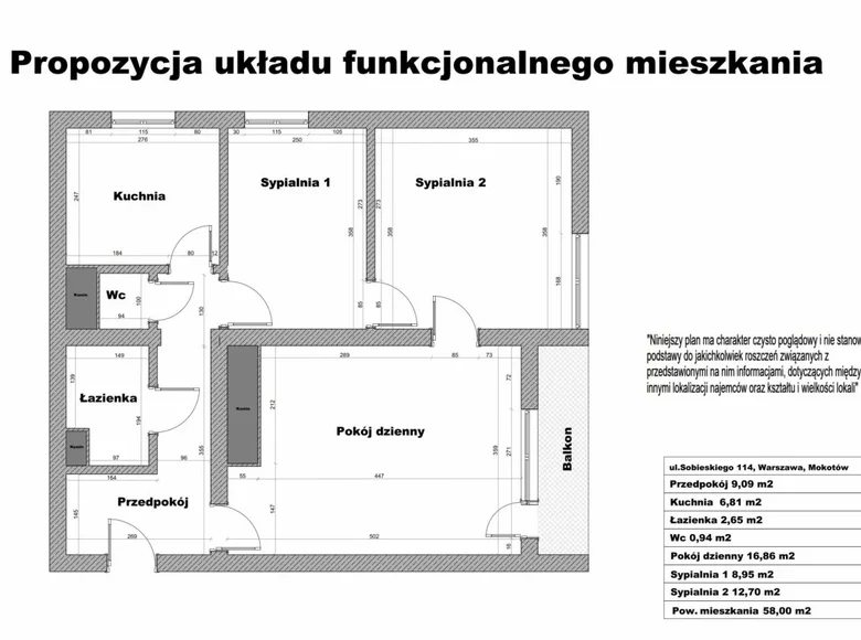 Apartamento 3 habitaciones 58 m² Varsovia, Polonia