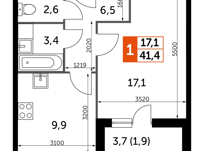 Квартира 1 комната 41 м² Развилка, Россия