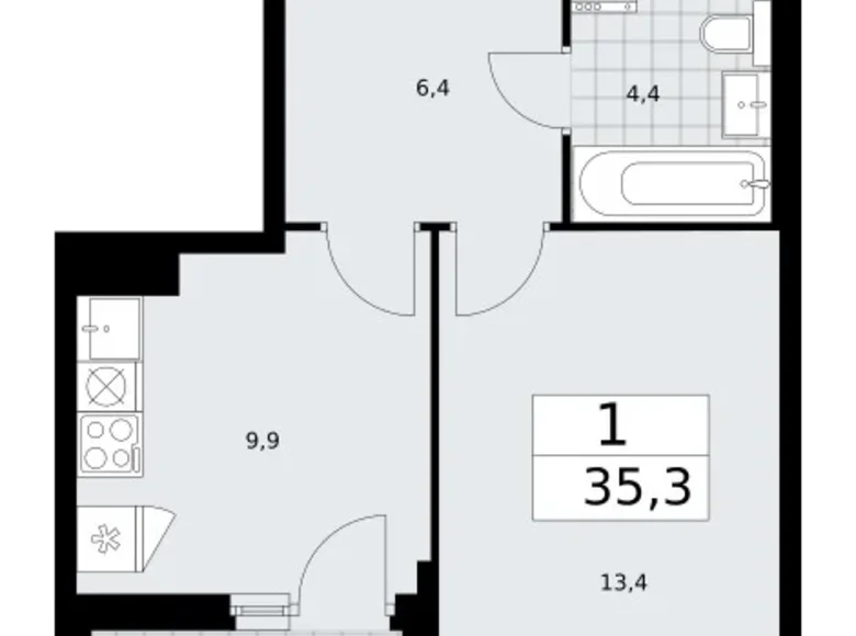 1 room apartment 35 m² Troitsk, Russia