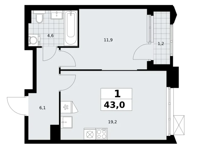 Apartamento 1 habitación 43 m² Troitsk, Rusia