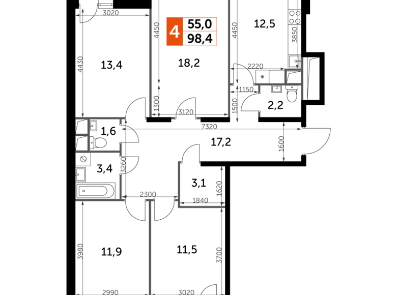 Квартира 4 комнаты 100 м² Развилка, Россия