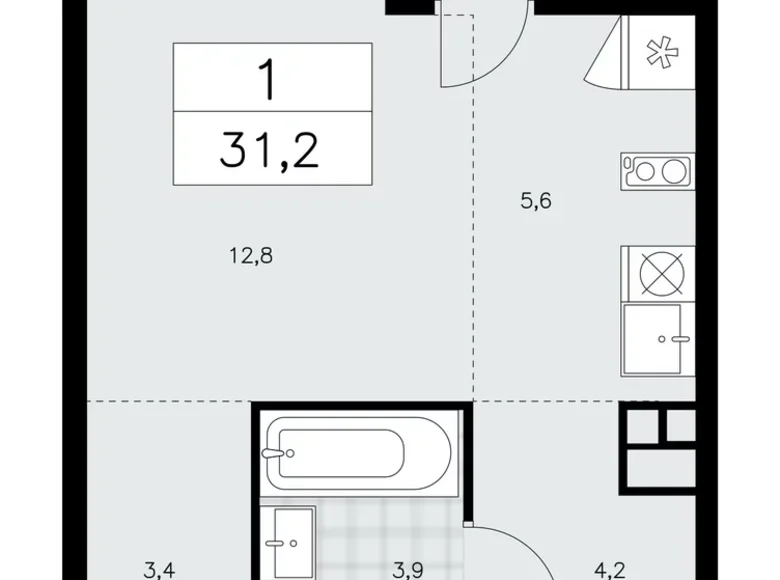 Квартира 1 комната 31 м² поселение Сосенское, Россия