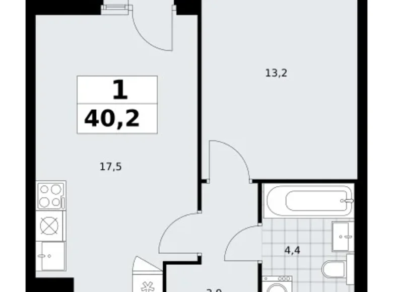 Квартира 1 комната 40 м² район Троицк, Россия
