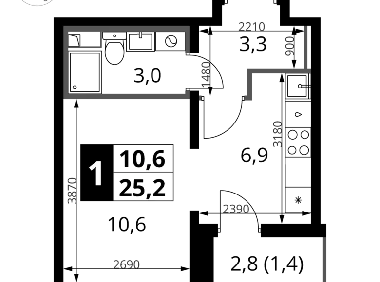 Kawalerka 1 pokój 25 m² rejon leniński, Rosja