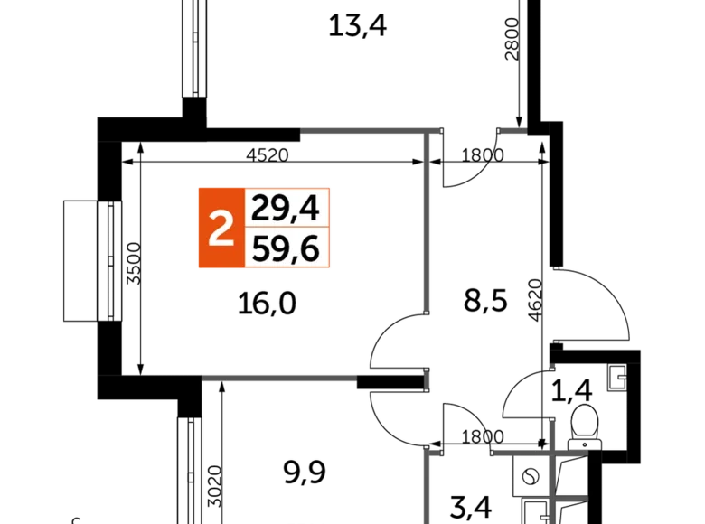 Квартира 2 комнаты 53 м² Развилка, Россия