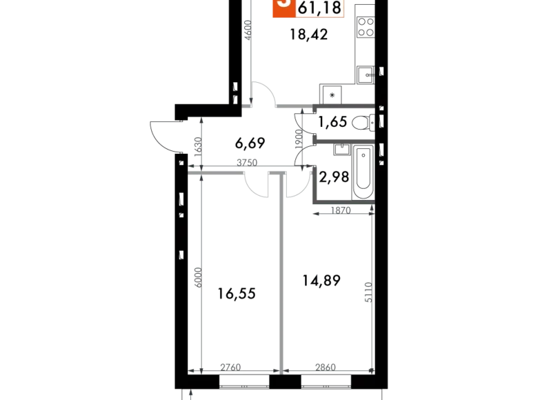 Mieszkanie 2 pokoi 61 m² Naro-Fominskiy gorodskoy okrug, Rosja