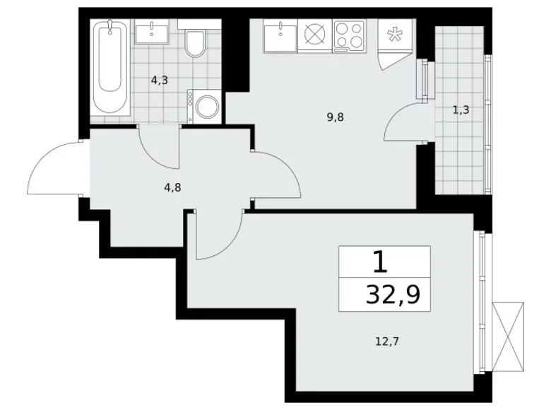 Квартира 1 комната 33 м² поселение Сосенское, Россия