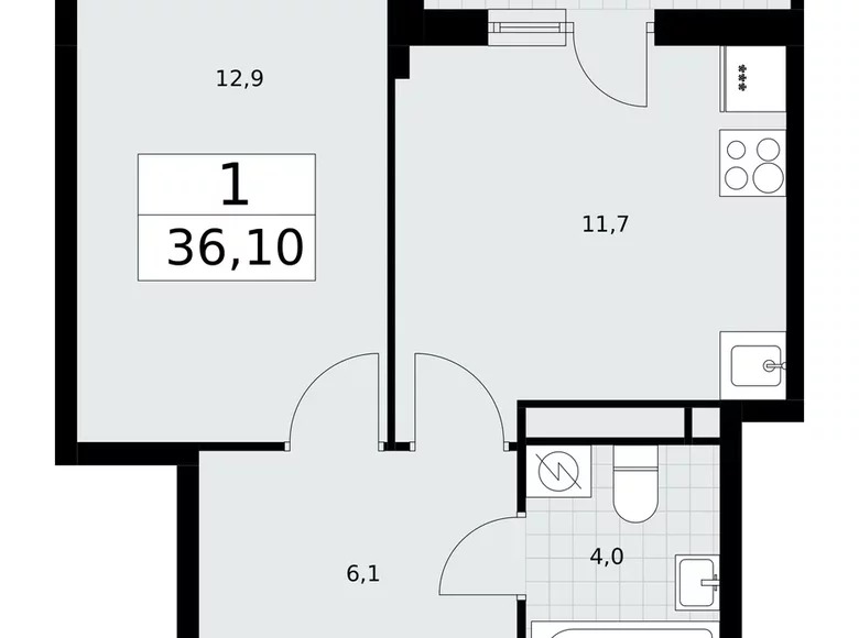 Apartamento 1 habitación 36 m² Postnikovo, Rusia