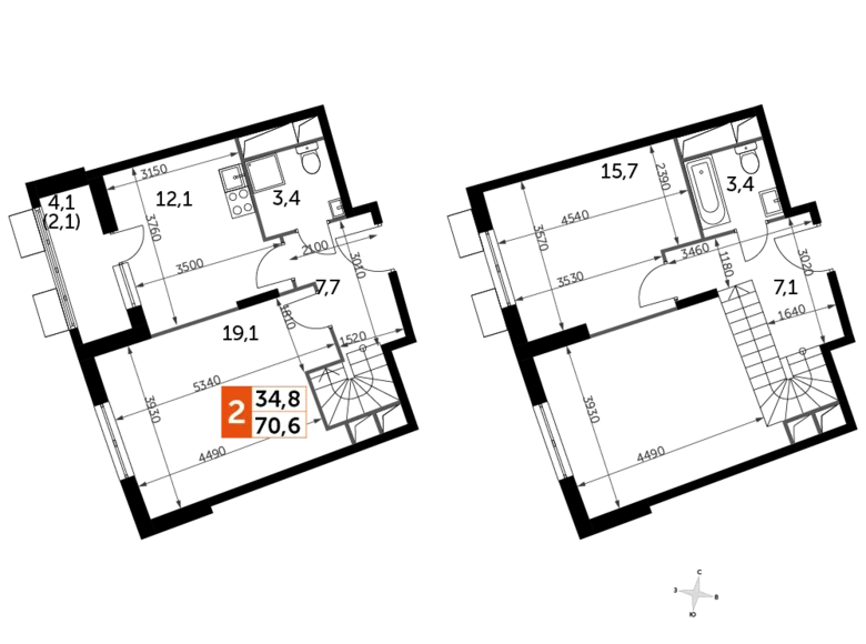 Mieszkanie 2 pokoi 70 m² Razvilka, Rosja