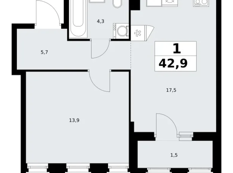 Mieszkanie 1 pokój 43 m² Troick, Rosja