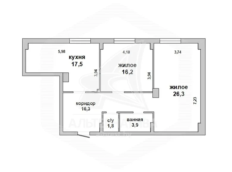 2 room apartment 82 m² Pruzhany, Belarus