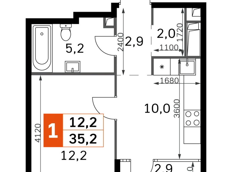 Квартира 1 комната 35 м² Северо-Западный административный округ, Россия