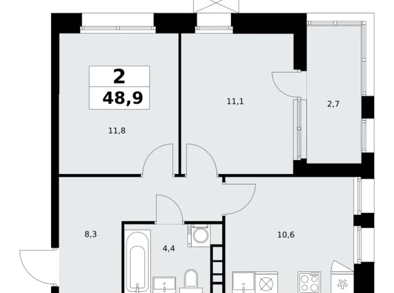 Wohnung 2 zimmer 49 m² poselenie Sosenskoe, Russland