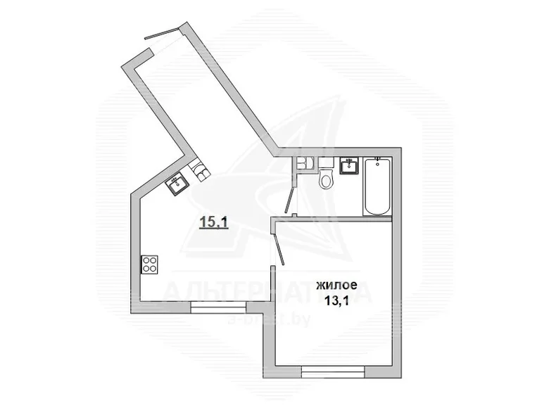 Mieszkanie 1 pokój 39 m² Kobryń, Białoruś