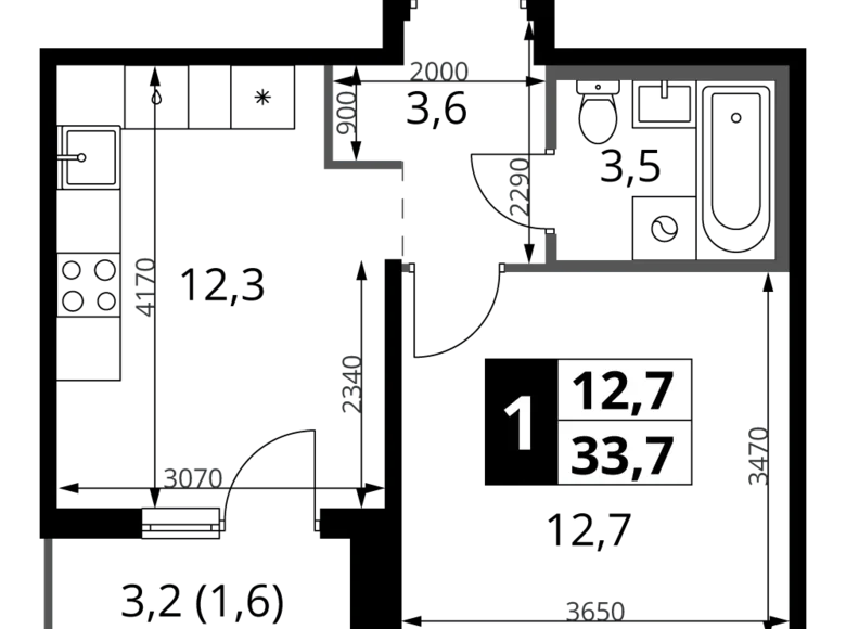 Wohnung 1 Zimmer 34 m² Leninsky District, Russland