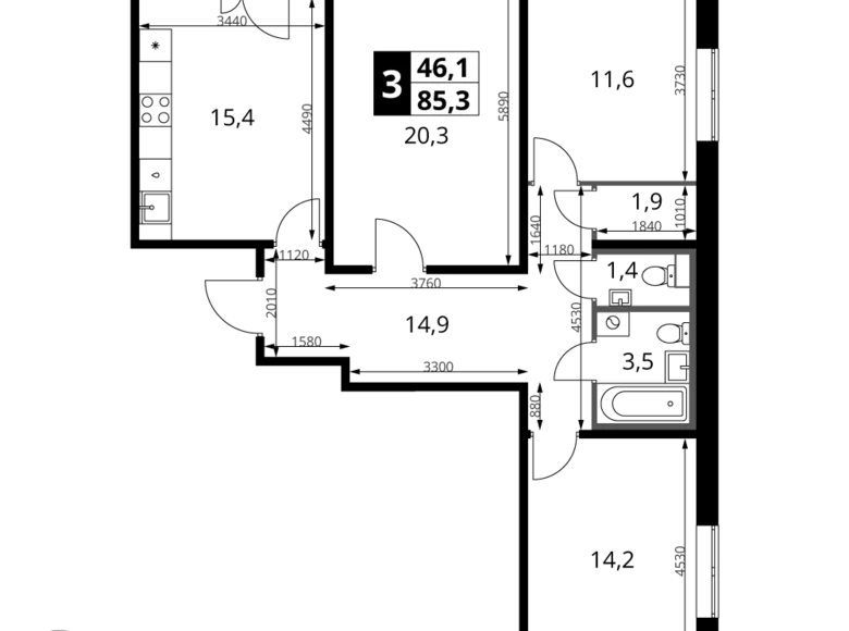 Квартира 3 комнаты 85 м² Химки, Россия