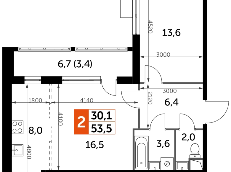 Mieszkanie 2 pokoi 54 m² Razvilka, Rosja