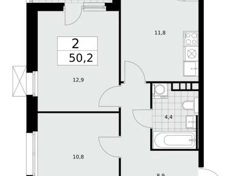 Квартира 2 комнаты 50 м² Москва, Россия