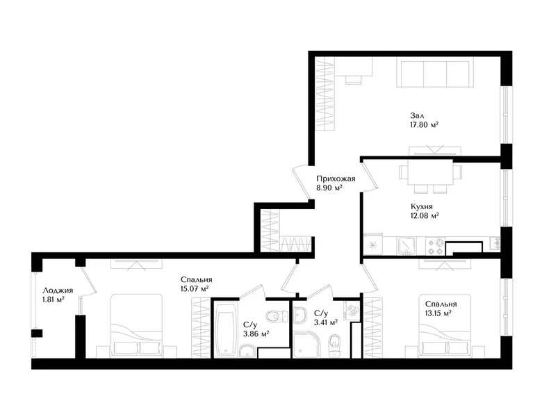 Квартира 3 комнаты 75 м² Ташкент, Узбекистан