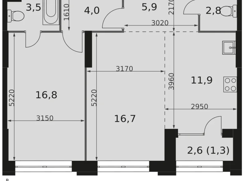 Appartement 2 chambres 63 m² North-Western Administrative Okrug, Fédération de Russie