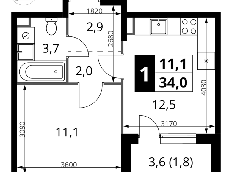 Mieszkanie 1 pokój 34 m² Chimki, Rosja