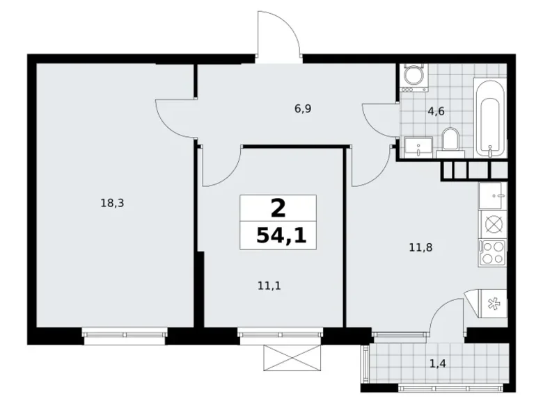 Wohnung 2 zimmer 54 m² Südwestlicher Verwaltungsbezirk, Russland