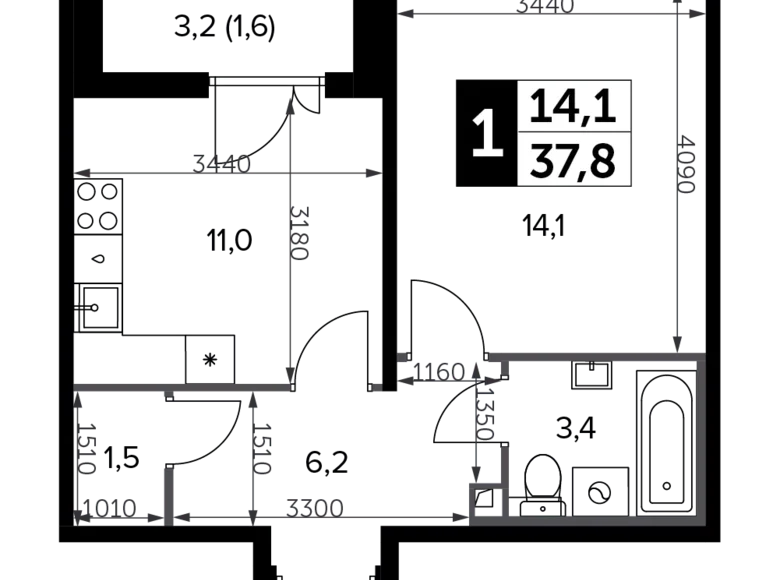 Apartamento 1 habitación 39 m² Moscú, Rusia