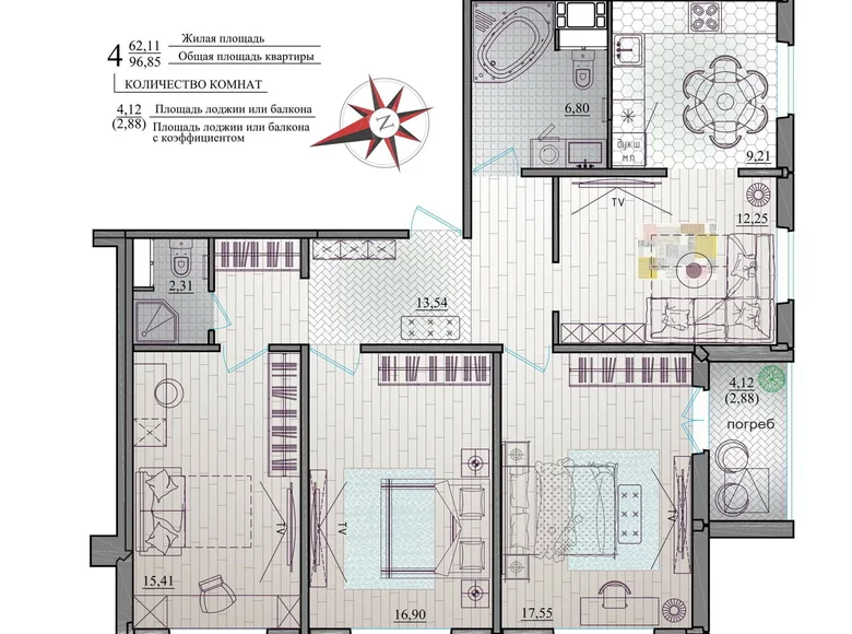 4 room apartment 99 m² Mahilyow, Belarus