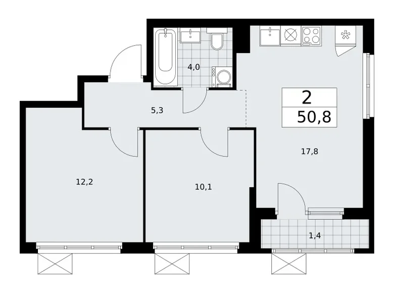 Квартира 2 комнаты 51 м² район Троицк, Россия