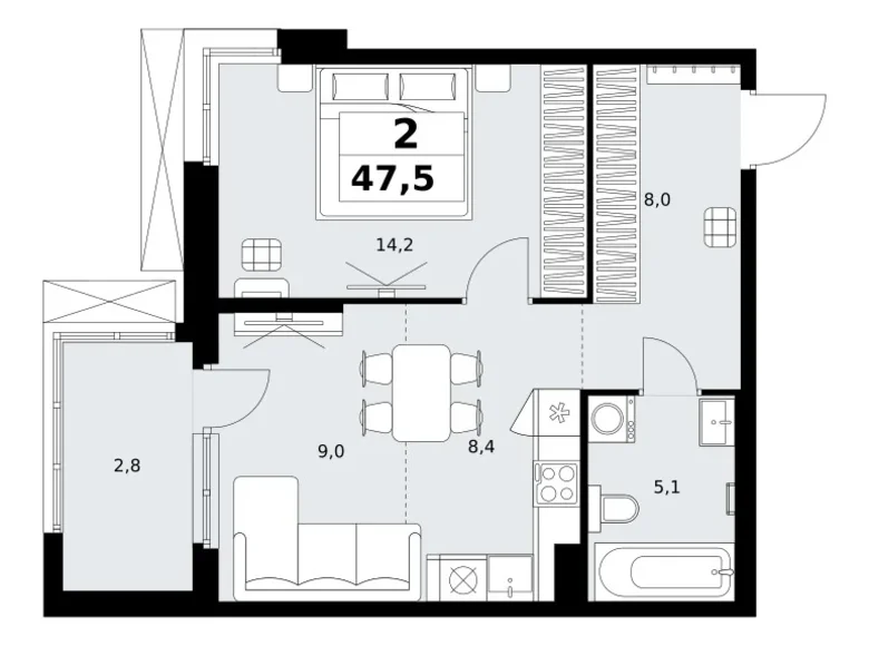 Apartamento 2 habitaciones 48 m² Kommunarka, Rusia