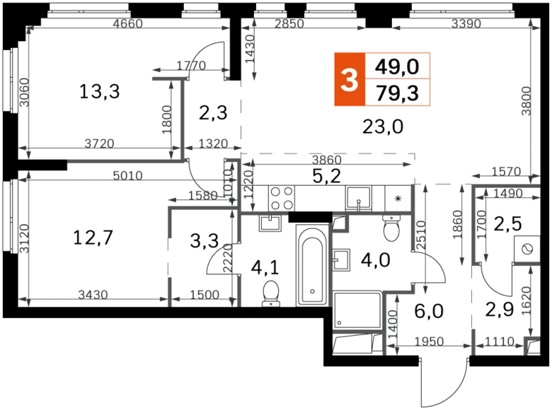 Квартира 3 комнаты 79 м² Северо-Западный административный округ, Россия