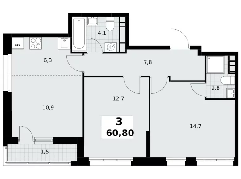 3 room apartment 61 m² Postnikovo, Russia