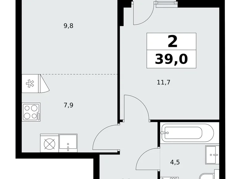 Appartement 2 chambres 39 m² poselenie Sosenskoe, Fédération de Russie