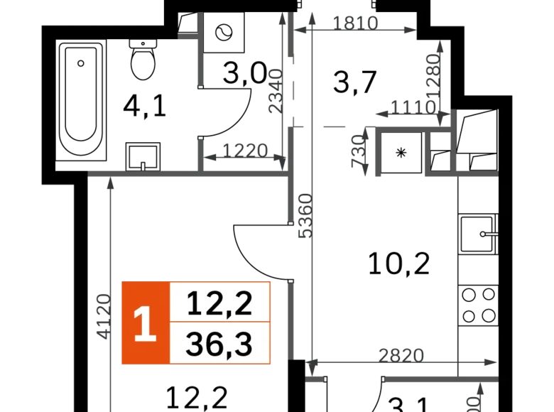 Квартира 1 комната 36 м² Северо-Западный административный округ, Россия