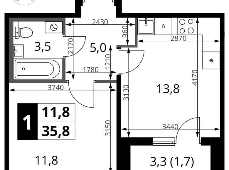 Appartement 1 chambre 36 m² Khimki, Fédération de Russie