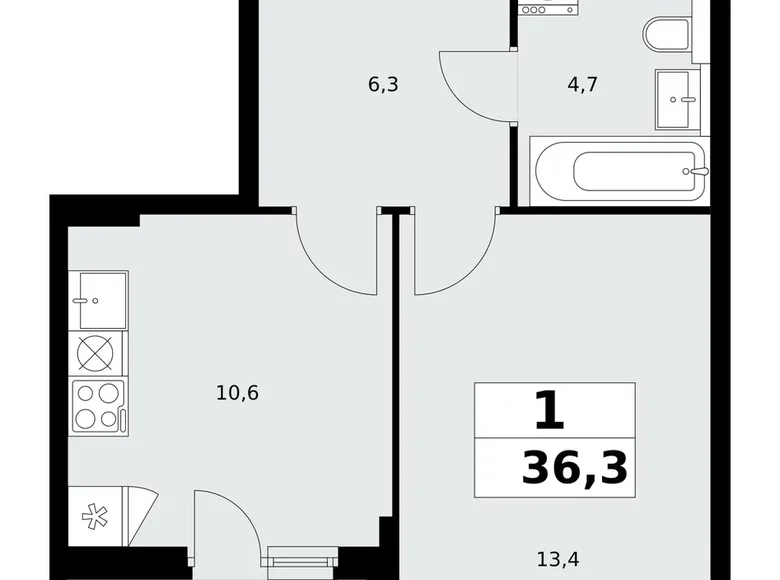 Wohnung 1 Zimmer 36 m² poselenie Sosenskoe, Russland