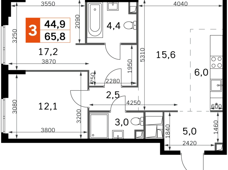 Квартира 3 комнаты 66 м² Северо-Западный административный округ, Россия