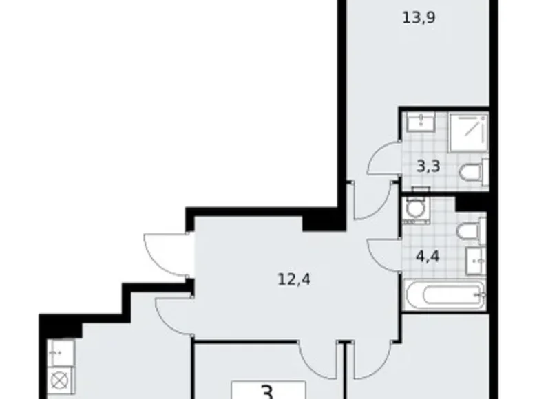 Mieszkanie 3 pokoi 72 m² Troick, Rosja