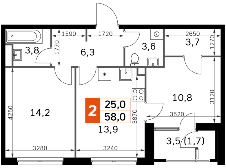 Apartamento 2 habitaciones 58 m² Moscú, Rusia