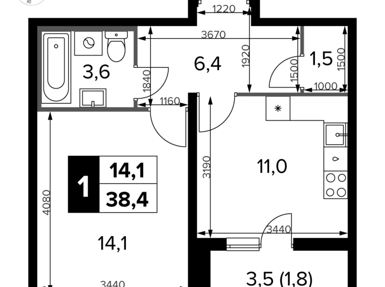 Квартира 1 комната 38 м² Юго-Западный административный округ, Россия