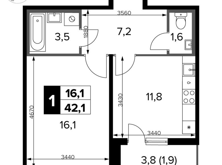 Mieszkanie 1 pokój 42 m² Potapovo, Rosja