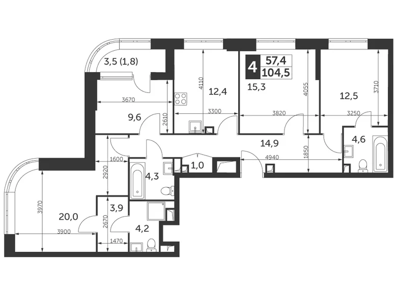 Wohnung 4 zimmer 105 m² Nordöstlicher Verwaltungsbezirk, Russland