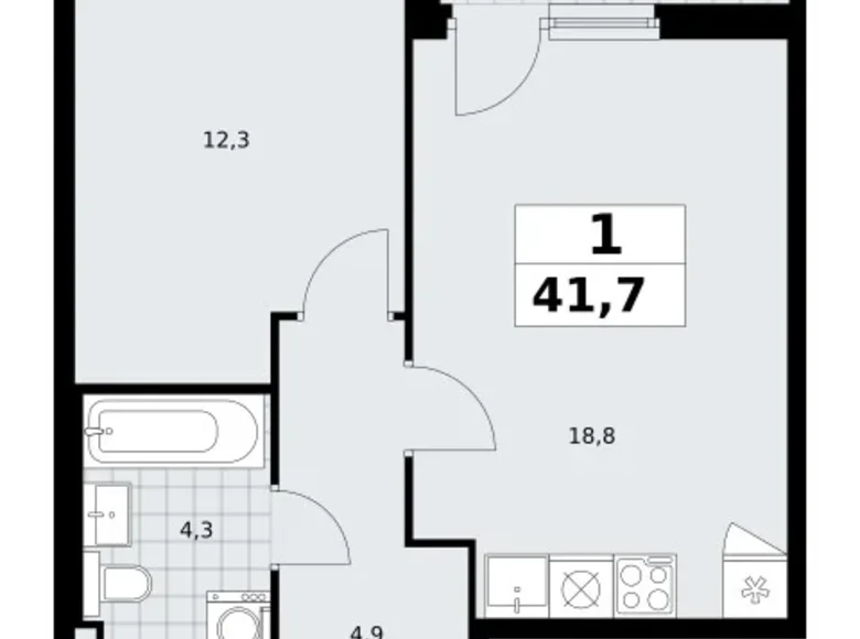 Квартира 1 комната 42 м² район Троицк, Россия