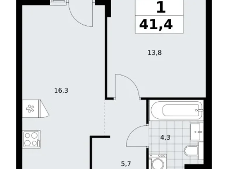 Wohnung 1 zimmer 41 m² Troizk, Russland