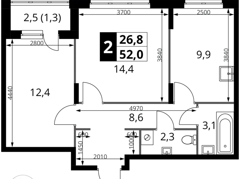 Mieszkanie 2 pokoi 52 m² Potapovo, Rosja