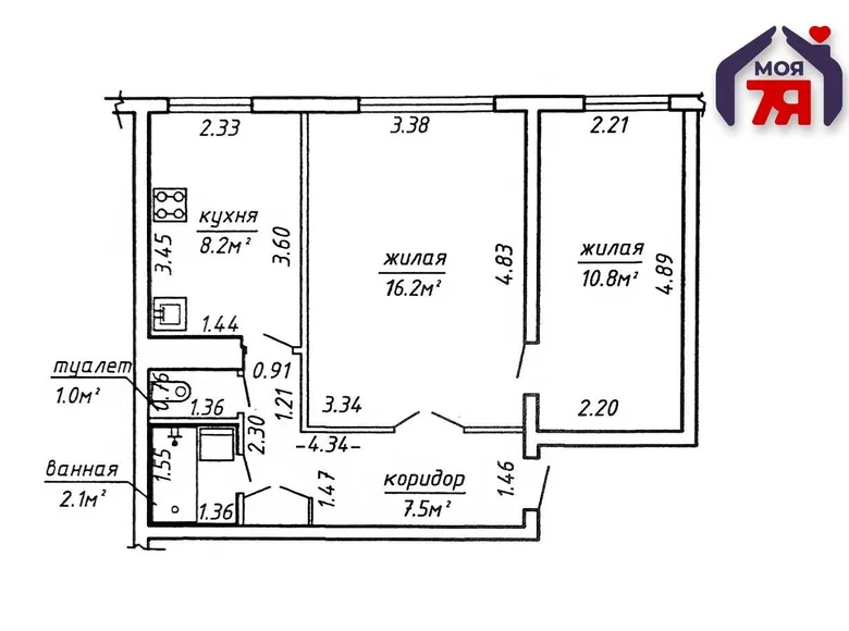 Квартира 2 комнаты 46 м² Молодечно, Беларусь