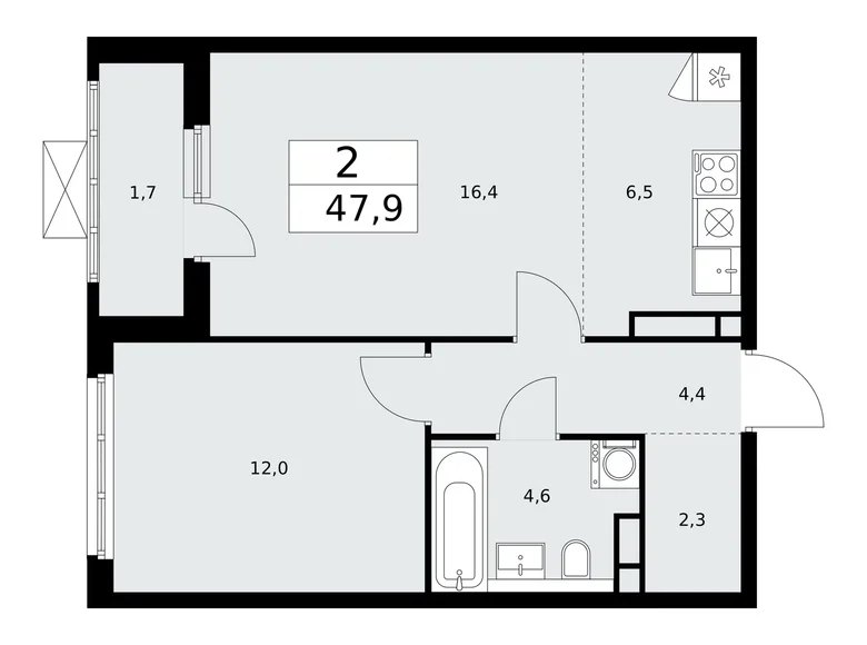 Wohnung 2 zimmer 48 m² poselenie Sosenskoe, Russland