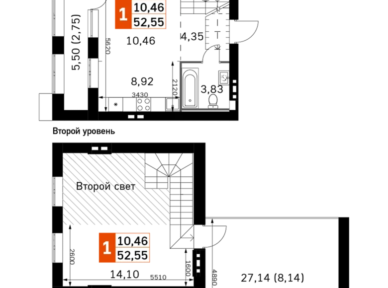 Квартира 1 комната 53 м² Одинцовский городской округ, Россия