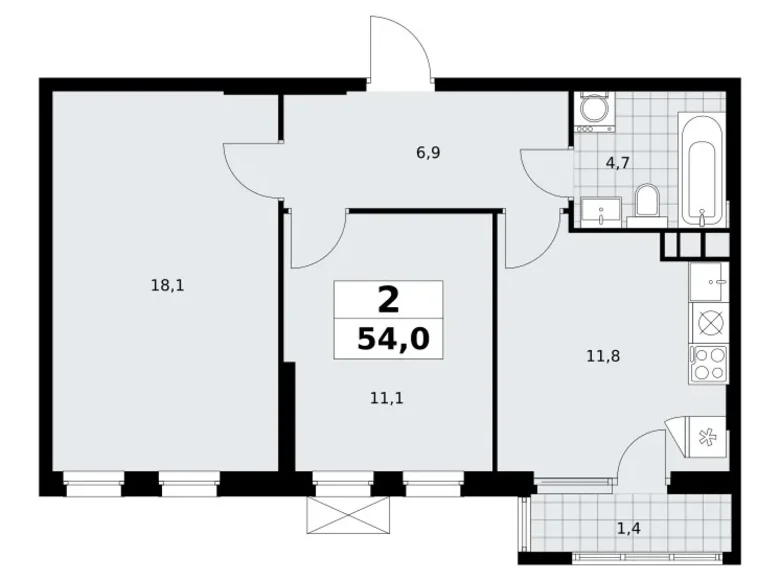 Квартира 2 комнаты 54 м² Юго-Западный административный округ, Россия